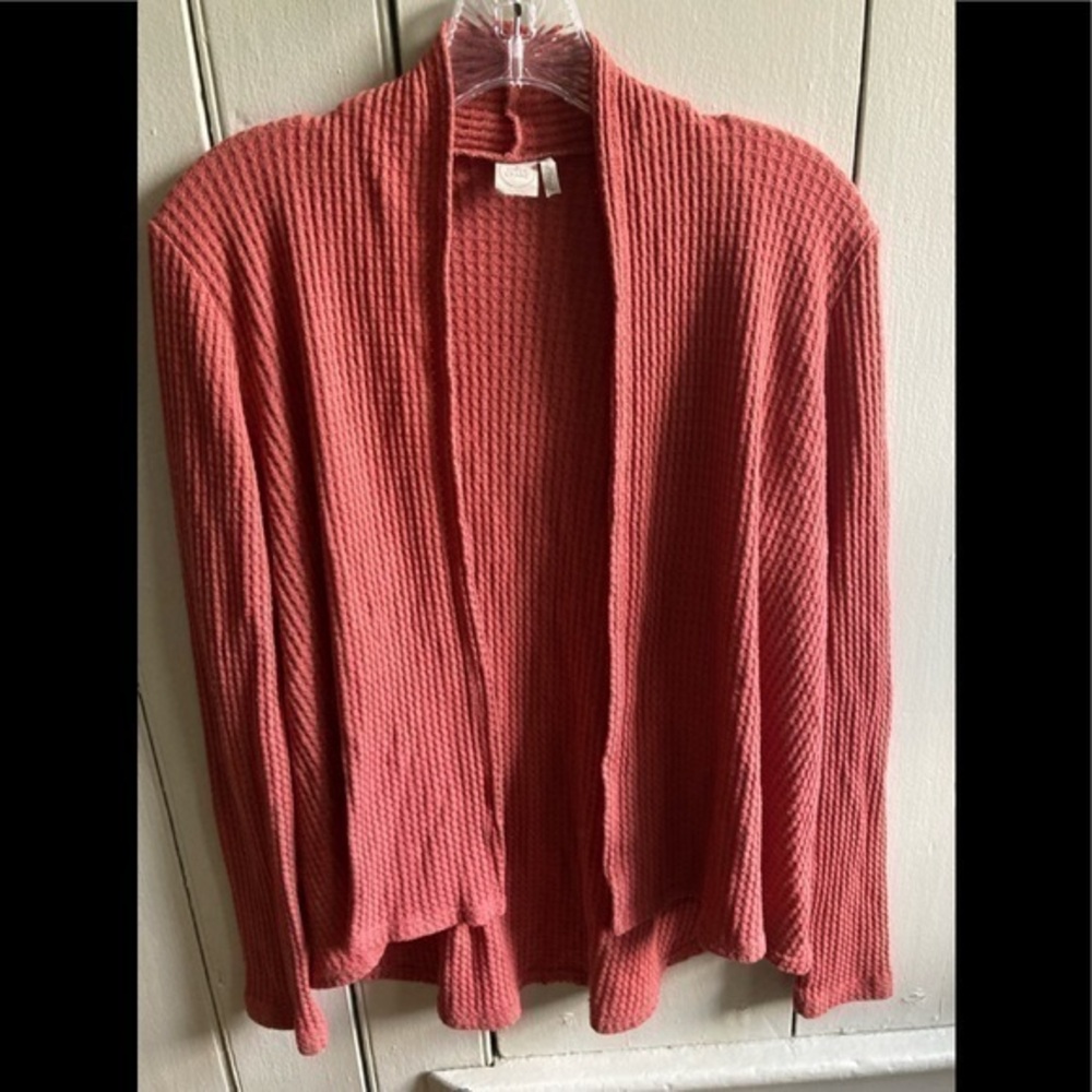 Paper Crane Burnt Orange Waffle Knit Open Front Thermal XS